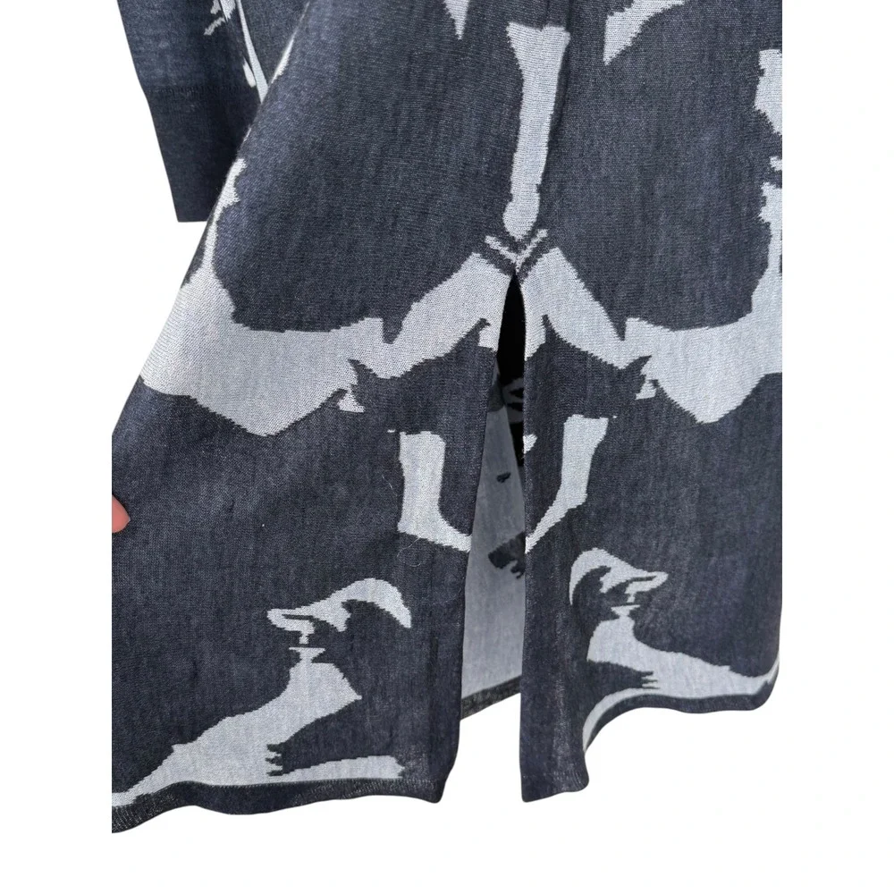 Chicos Women's Jacquard Floral Longline Open Front Cardigan Duster Size Medium