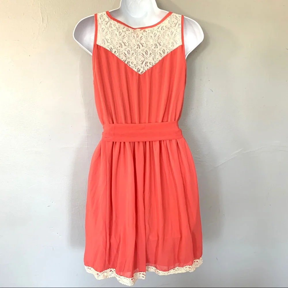 Margo & Sebastian A-Line Coral Chiffon Dress, Sz S