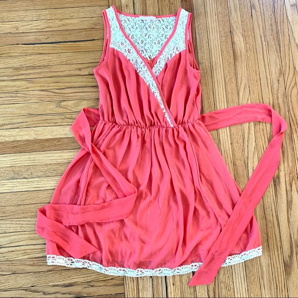 Margo & Sebastian A-Line Coral Chiffon Dress, Sz S