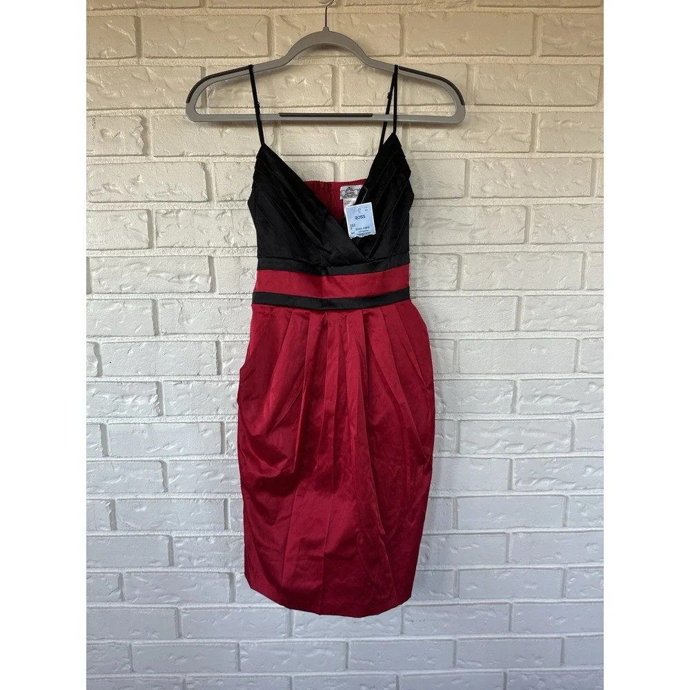 Trixxi Red & Black Satin Y2K‎ Cocktail Dress Juniors Size 9