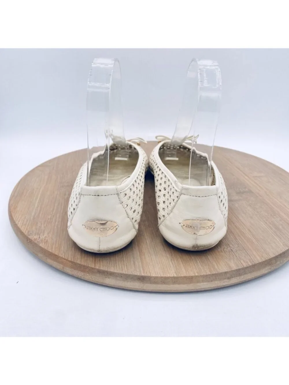 Jimmy Choo Shoes Womens 6 36 Cream Leather Perforated Ballet Flats Italy
