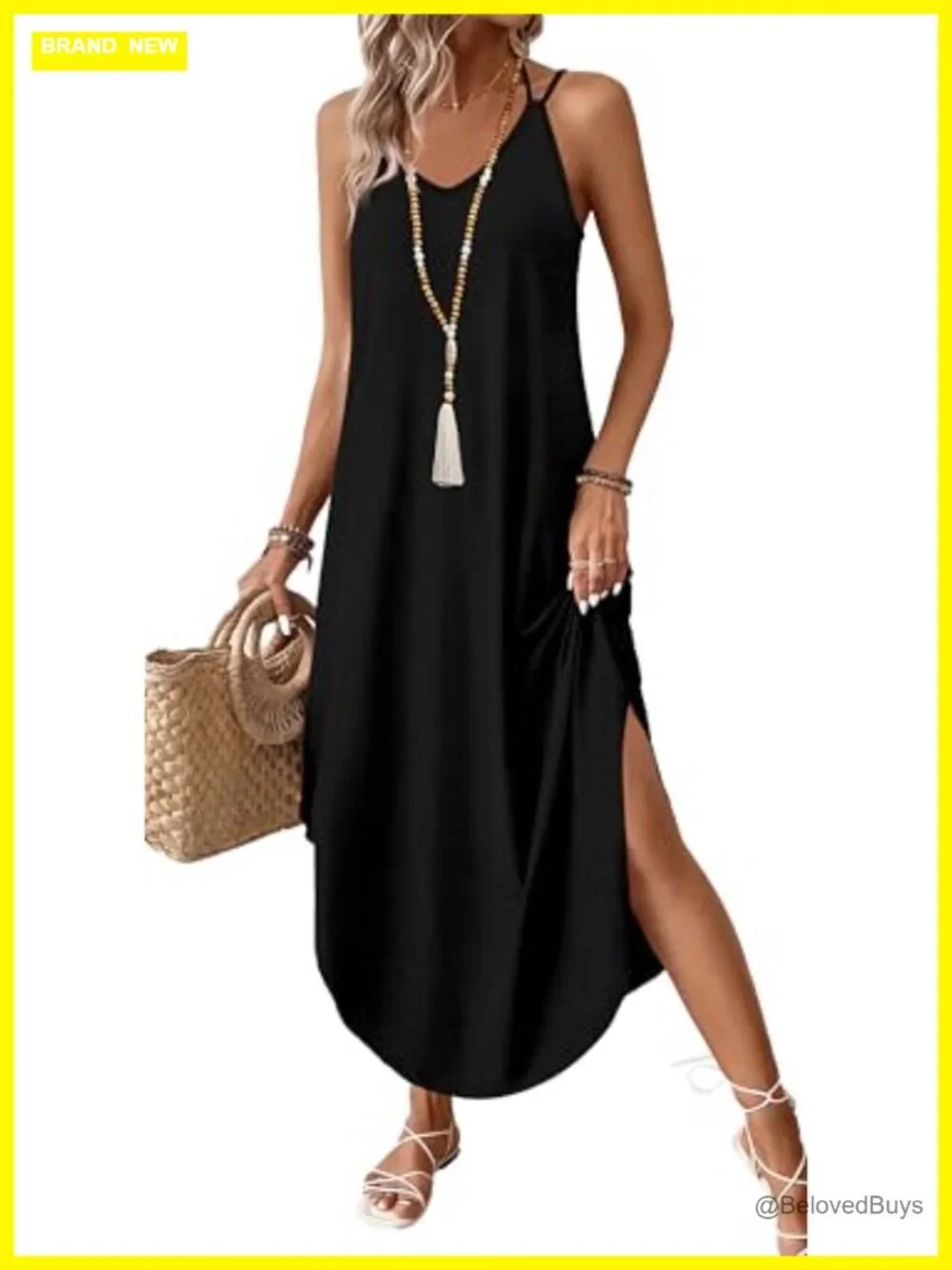 WIHOLL Summer Maxi Dress Boho Halter Sleeveless Sundress Beach Vacation