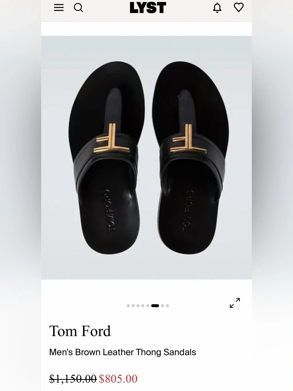 BRAND NEW - NEVER WORN Tom Ford Black Leather Thong Sandals with Gold T Hardware