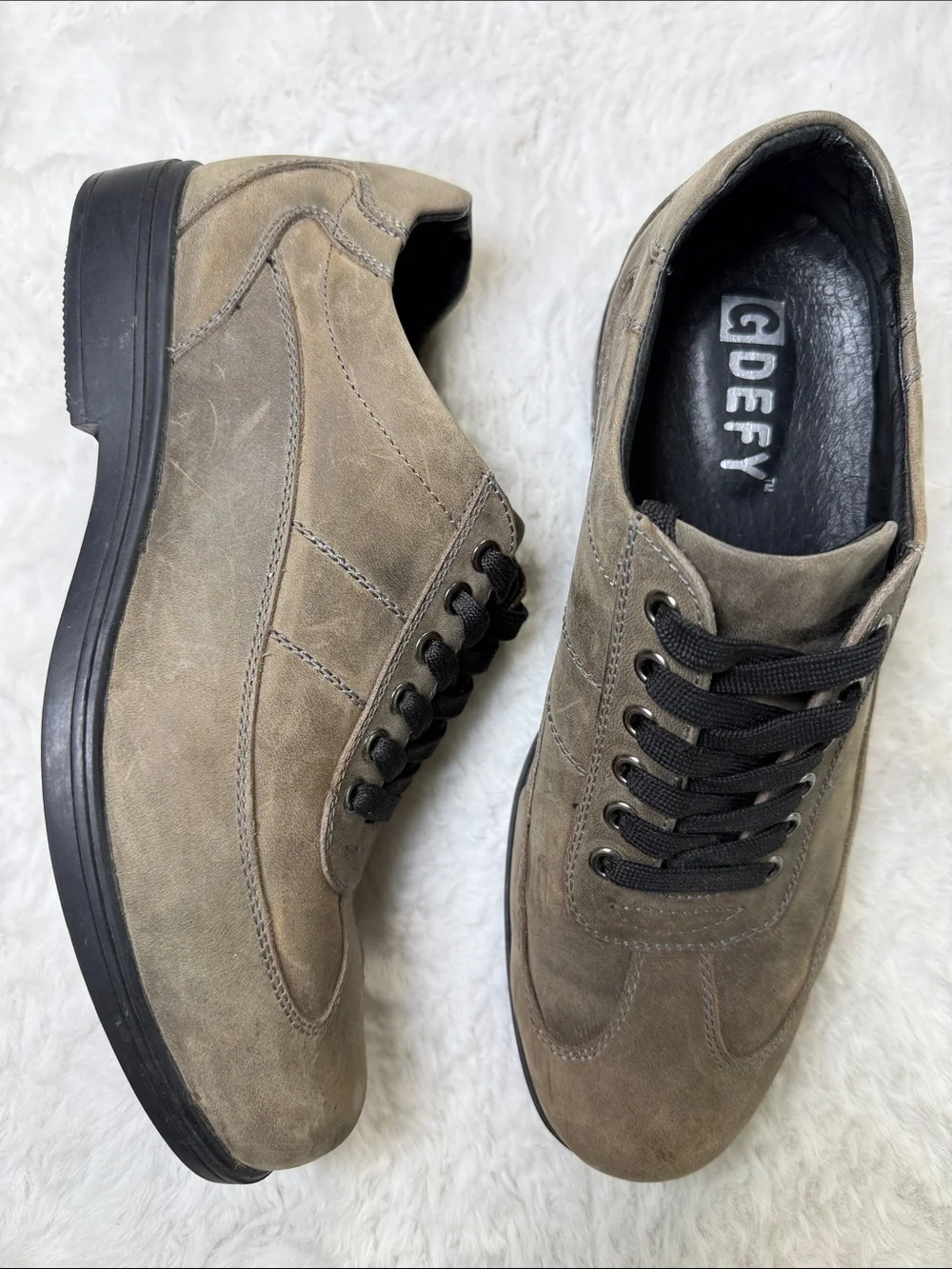 GDEFY Gravity Defyer Men 10 Leather Oxford Walking Shoe Taupe VersoShock Comfort