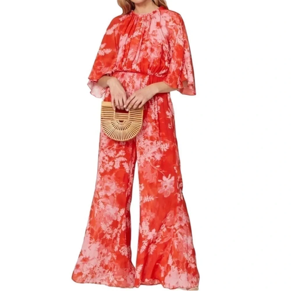 Pinko Jumpsuit Aquarius Tuta Georgette Hibiscus Floral Orange Size 4