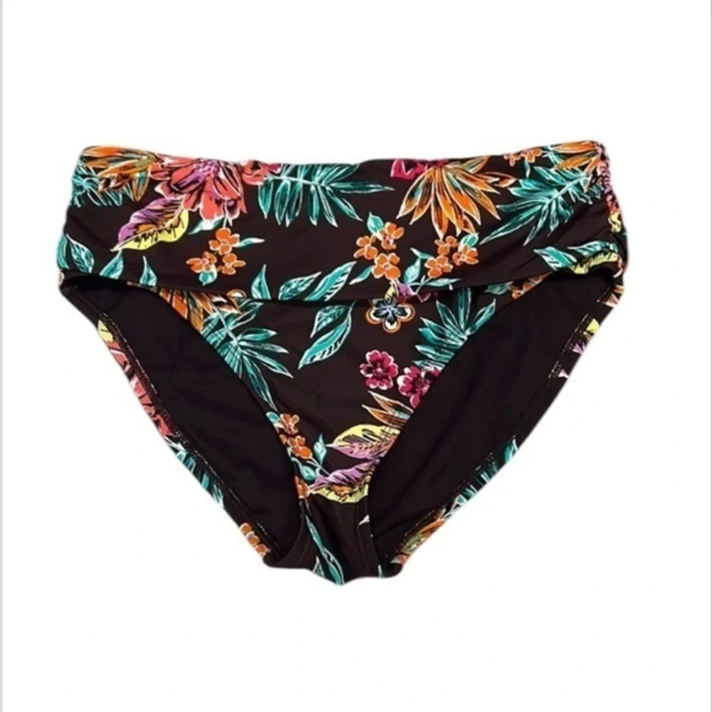 Into the Bleu Brown floral high waist swim bikini bottom