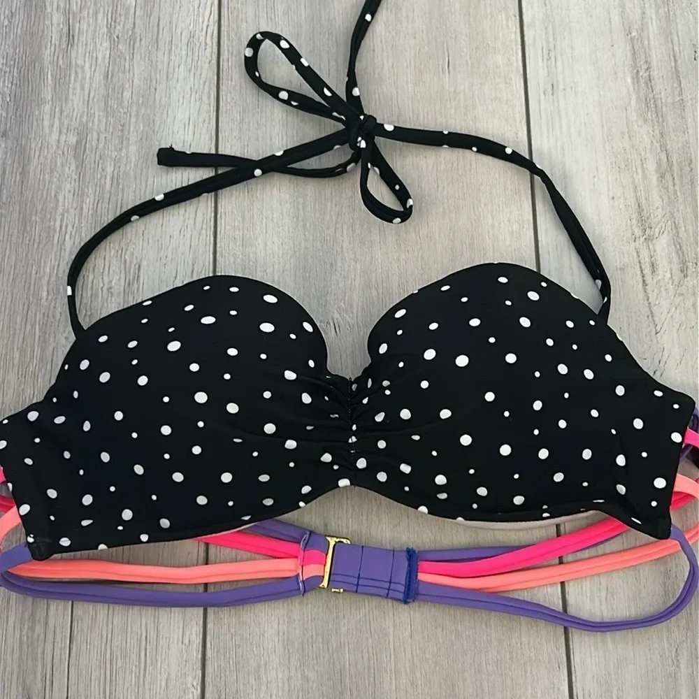 California Waves black polka dot bikini swim top size small
