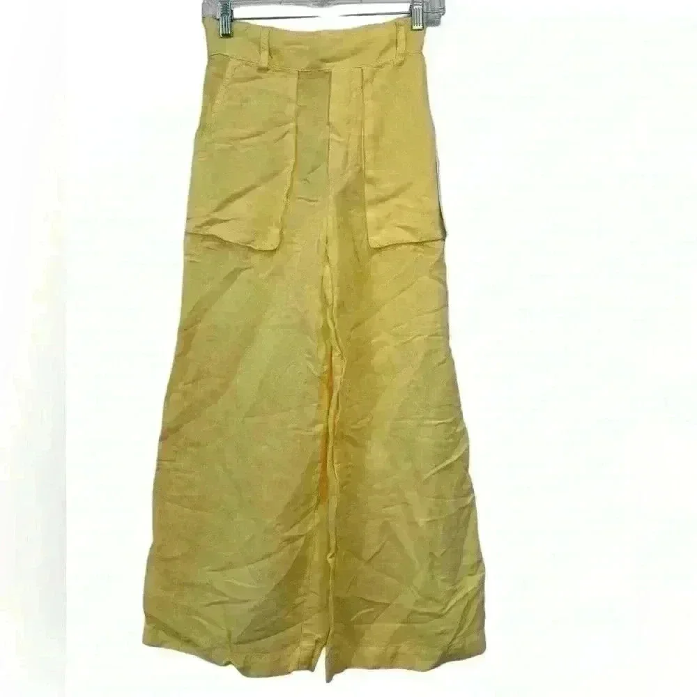 NWT YF&B WIDE LEG CROPPED LINEN PANT WITH FRONT POCKETS SIZE XS