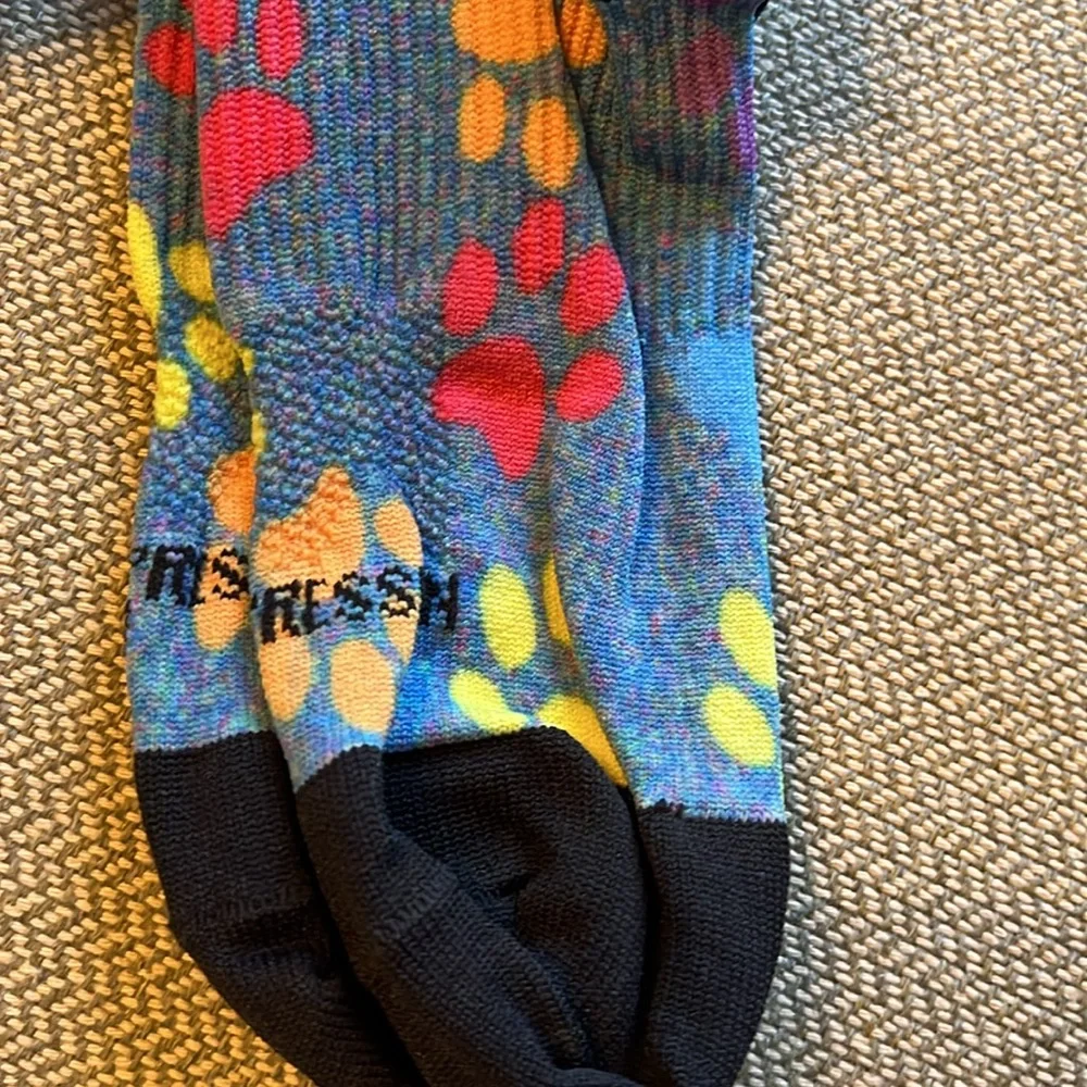 Crazy compression socks blue yellow paw print size S/M 7-10 NEW made in USA