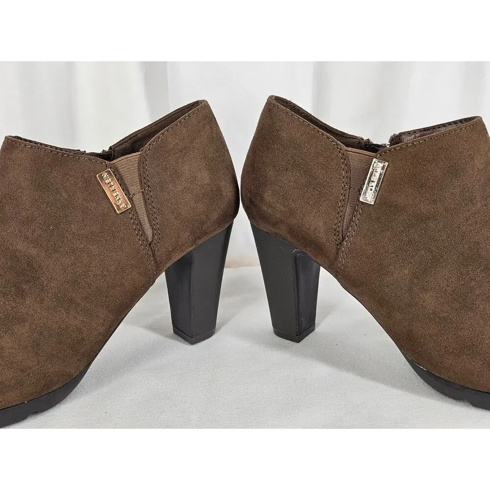 ANNE KLEIN XLAND BROWN HEEL ZIP ANKLE BOOTIES – WOMEN’S SIZE 7 – FABRIC UPPER