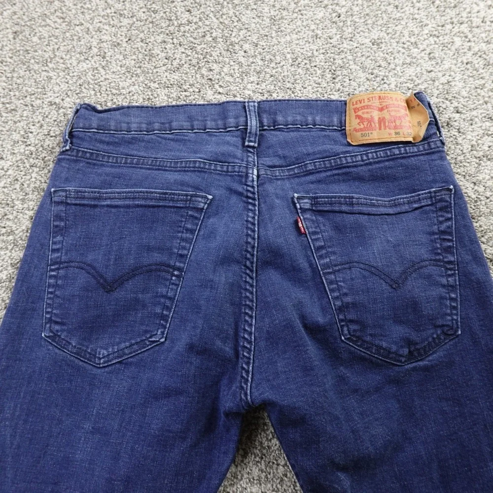 Levis Jeans Mens 36X32 Dark Blue Denim Pants 501 Button Fly Straight Leg Stretch