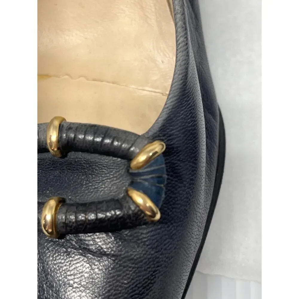 Vintage Bally Navy Blue Leather Pumps Made in Italy Size 6.5