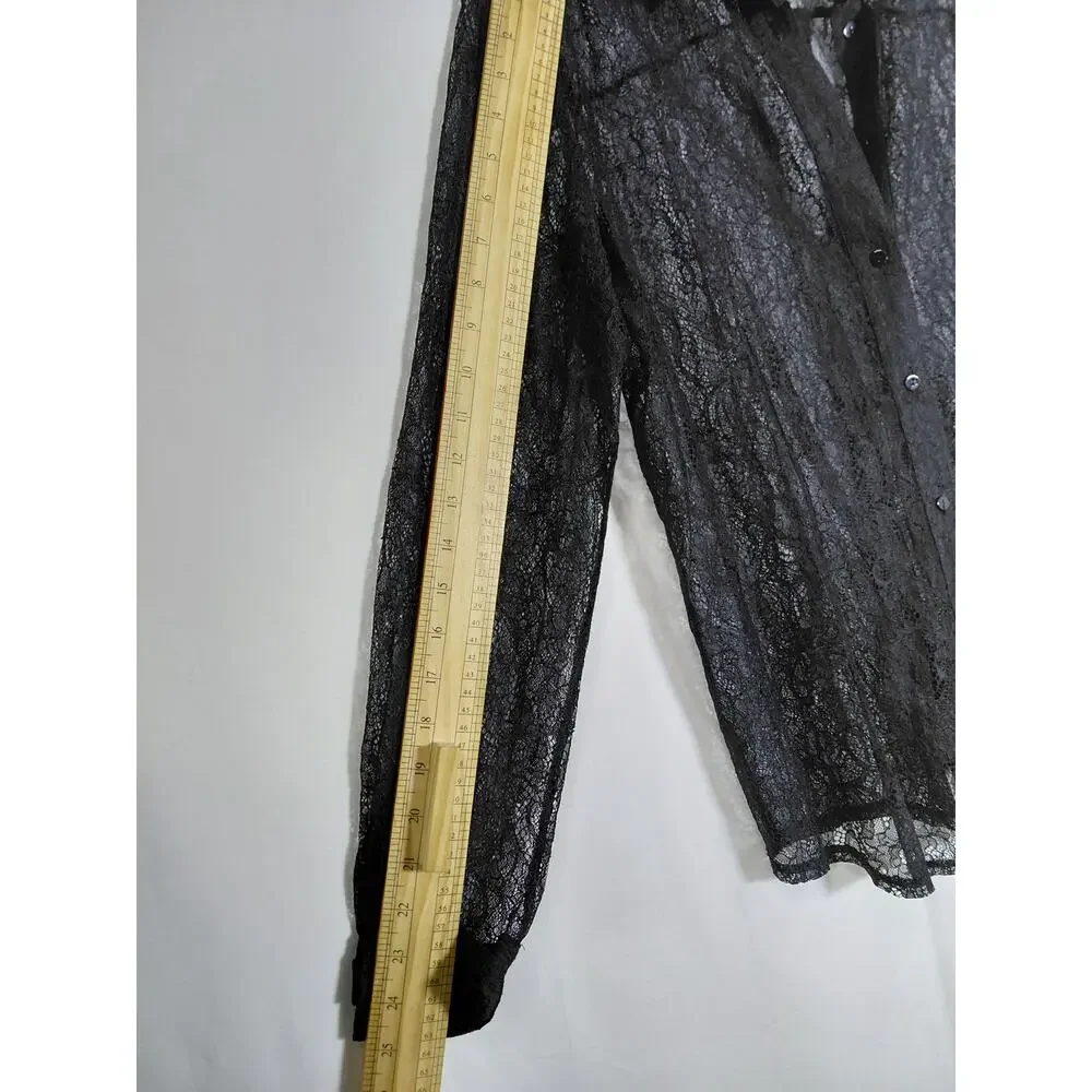 Chico's Sheer Floral Lace Long Sleeve Button Blouse Women See Measurements
