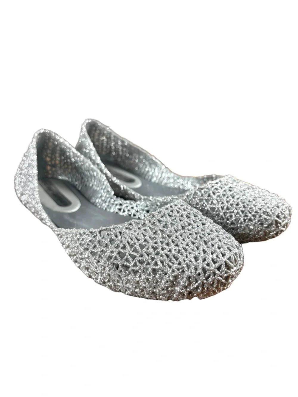 Melissa x Campana Papel Silver Glitter Jelly Ballet Flats Womens 6