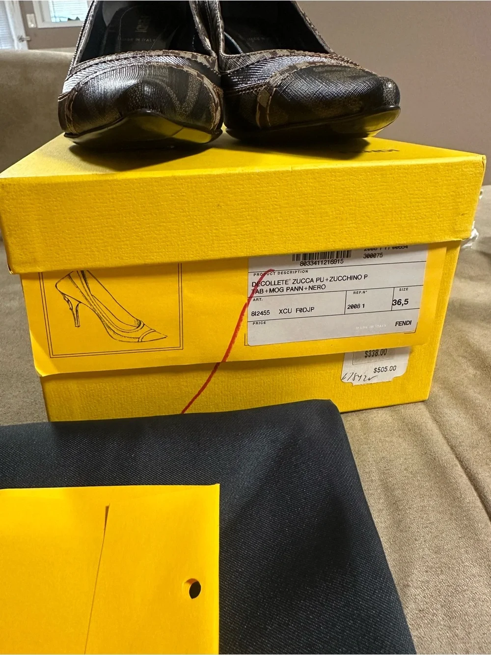 Fendi Brown Monogram Pointed-Toe Pumps with Black Trim