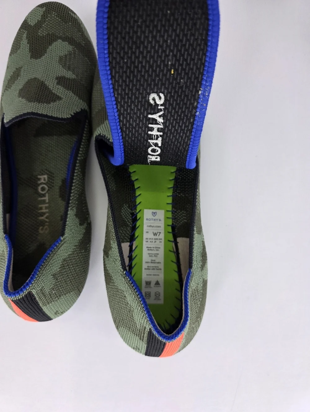 Rothy's The Loafer Flats Green Olive Camo Slip‎ On Women's Casual Shoes Size 7
