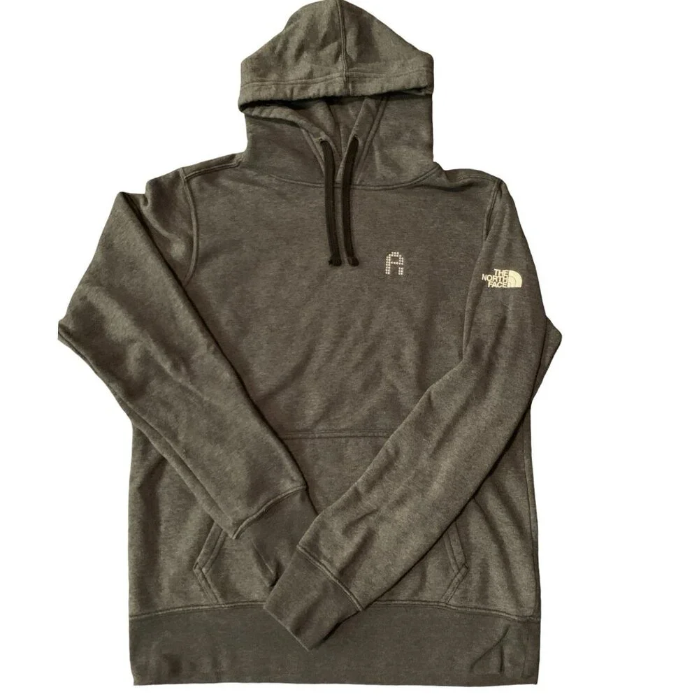 The North Face Hoodie Sz Small Black Sleeve Embroidered Fleece Pullover