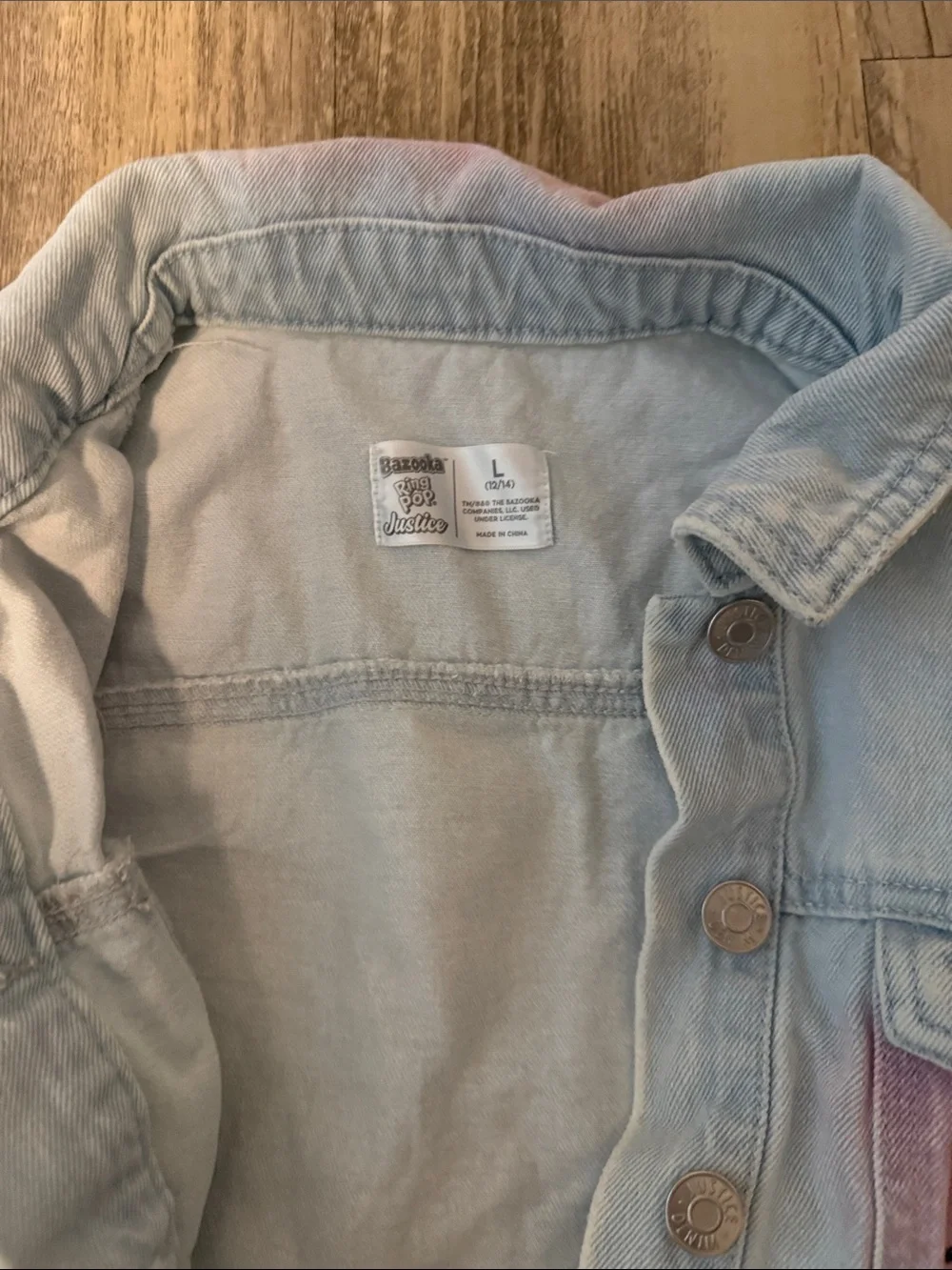 Justice Light Wash Denim Jacket and Jeans Set with Pink, Blue, Yellow Accents