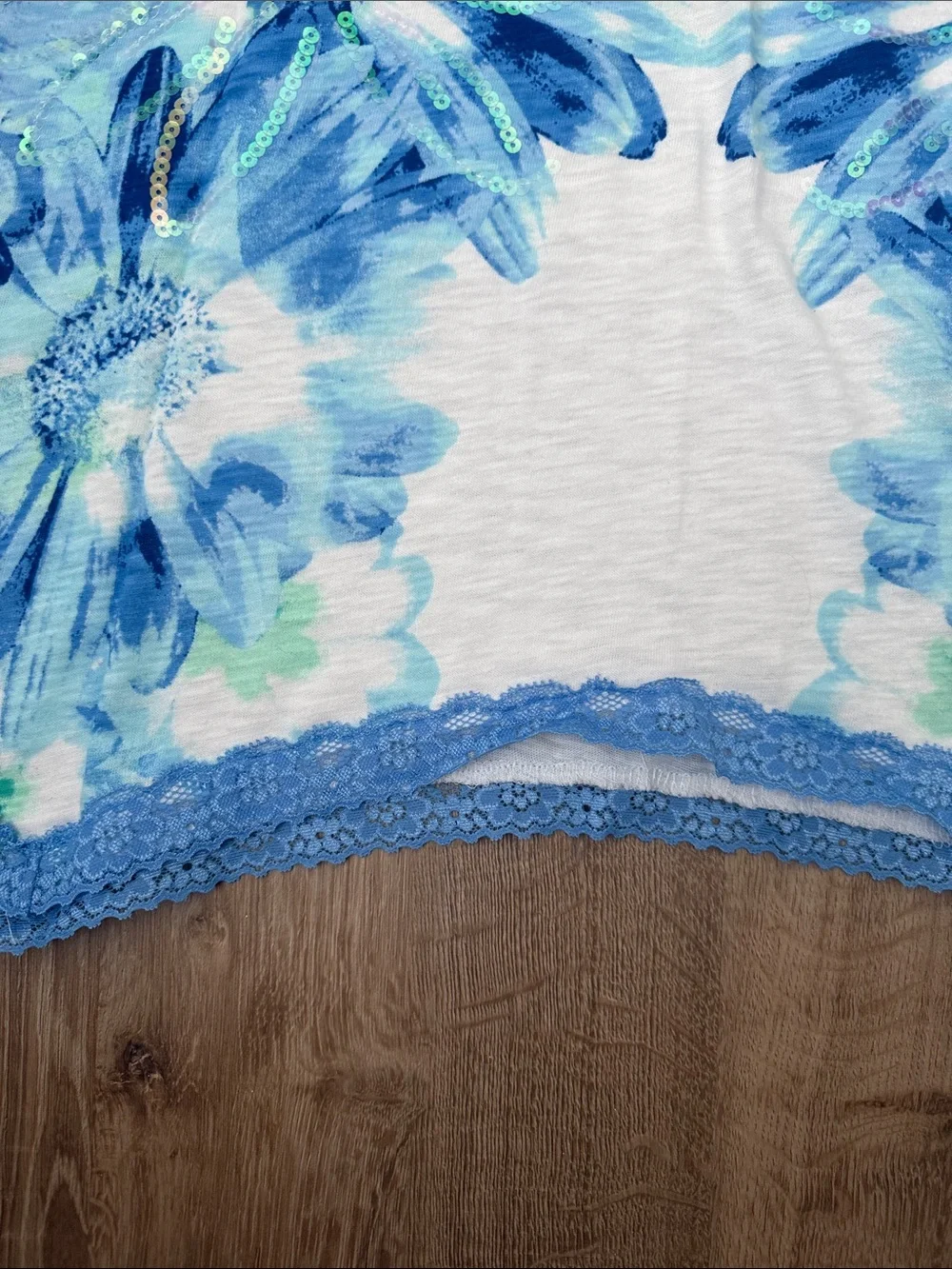 Justice Girls Blue Floral Sequin Tank Top