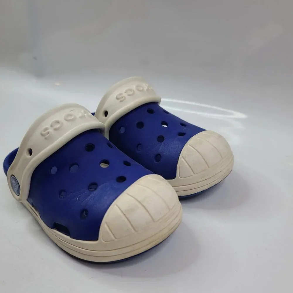 Crocs Boy's Blue White Bump IT Rubber Adjustable Slip On‎ Casual Clogs Size 8