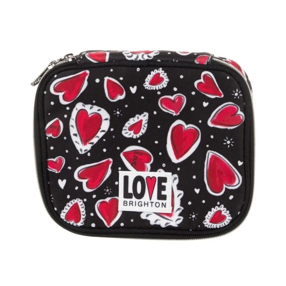 Brighton Love Travel Zip Jewelry Case Hearts Black Red OS