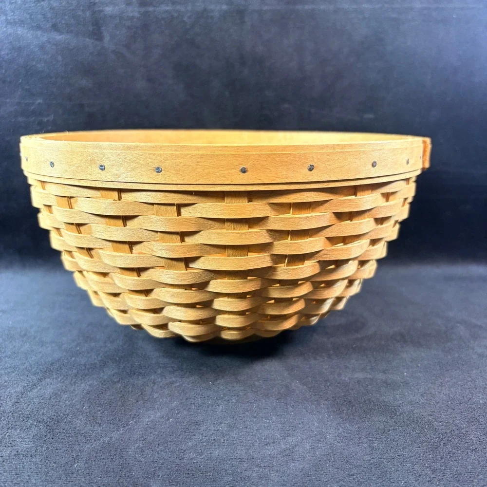 Longaberger 9-inch Bowl Basket 12785 Navy Liner Protector Lid 2002 USA Handwoven