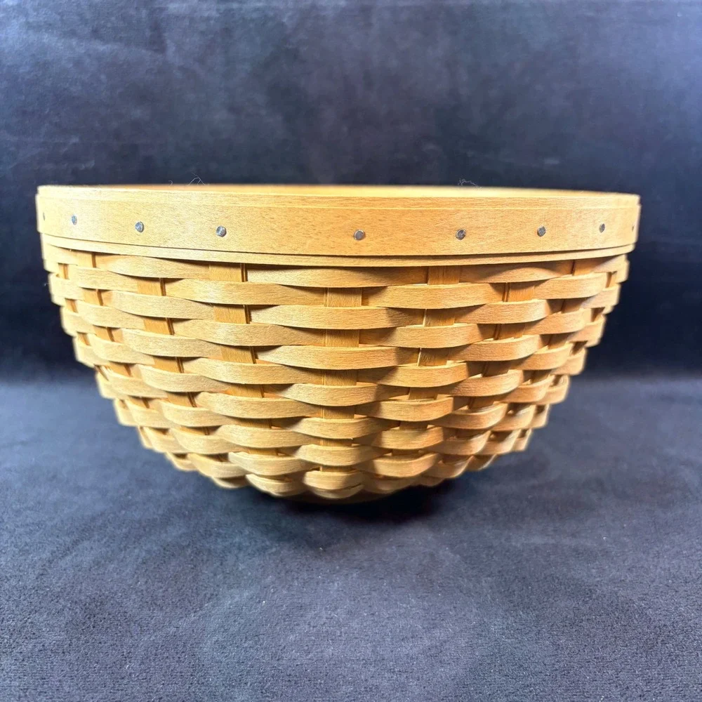 Longaberger 9-inch Bowl Basket 12785 Navy Liner Protector Lid 2002 USA Handwoven