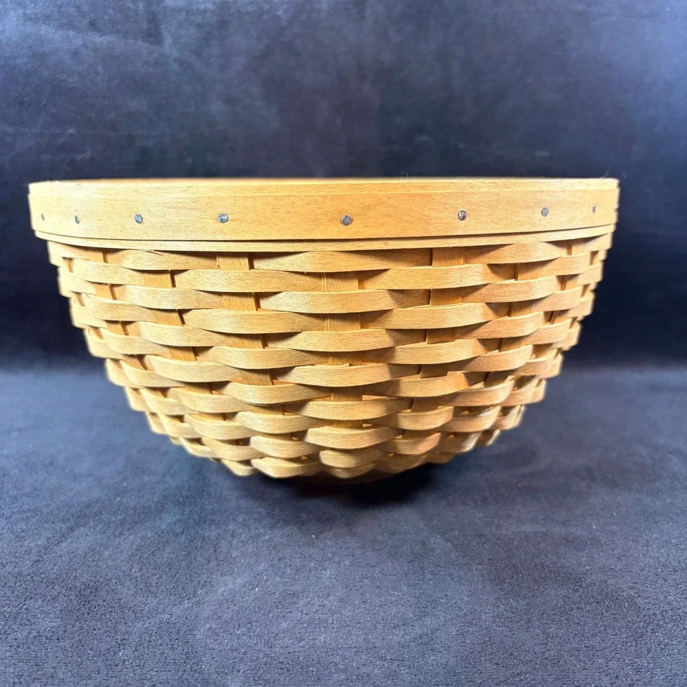 Longaberger 9-inch Bowl Basket 12785 Navy Liner Protector Lid 2002 USA Handwoven