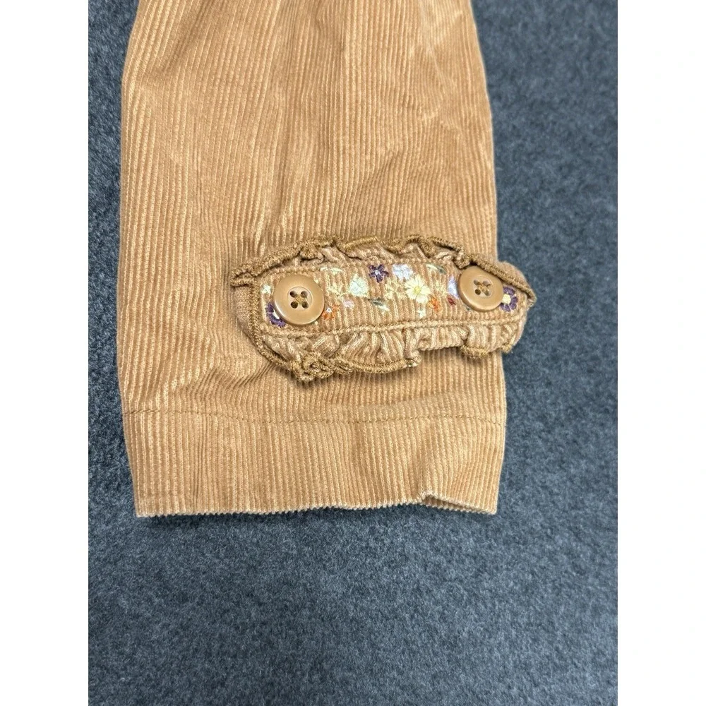 VTG Gymboree Girls Size 5 Coat Tan Corduroy‎ Embroidered Hooded Toggle Buttons