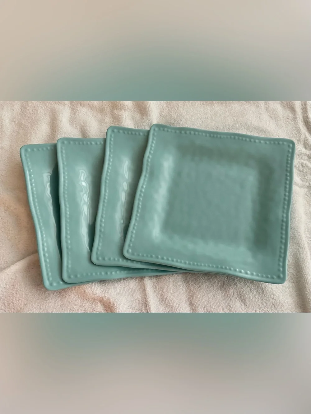 Tommy Bahama Caribbean Blue 100% Melamine 10.5” Square Dinner Plates Set of 4