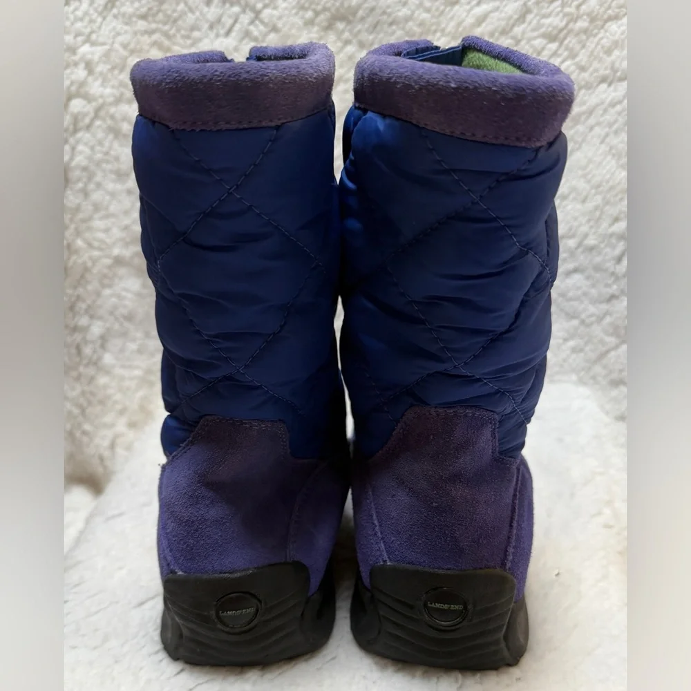 LANDS' END Womens Boots Size 6.5B Suede Quilted Lined Side Zip Winter Royal Blue