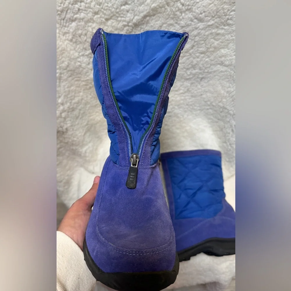LANDS' END Womens Boots Size 6.5B Suede Quilted Lined Side Zip Winter Royal Blue