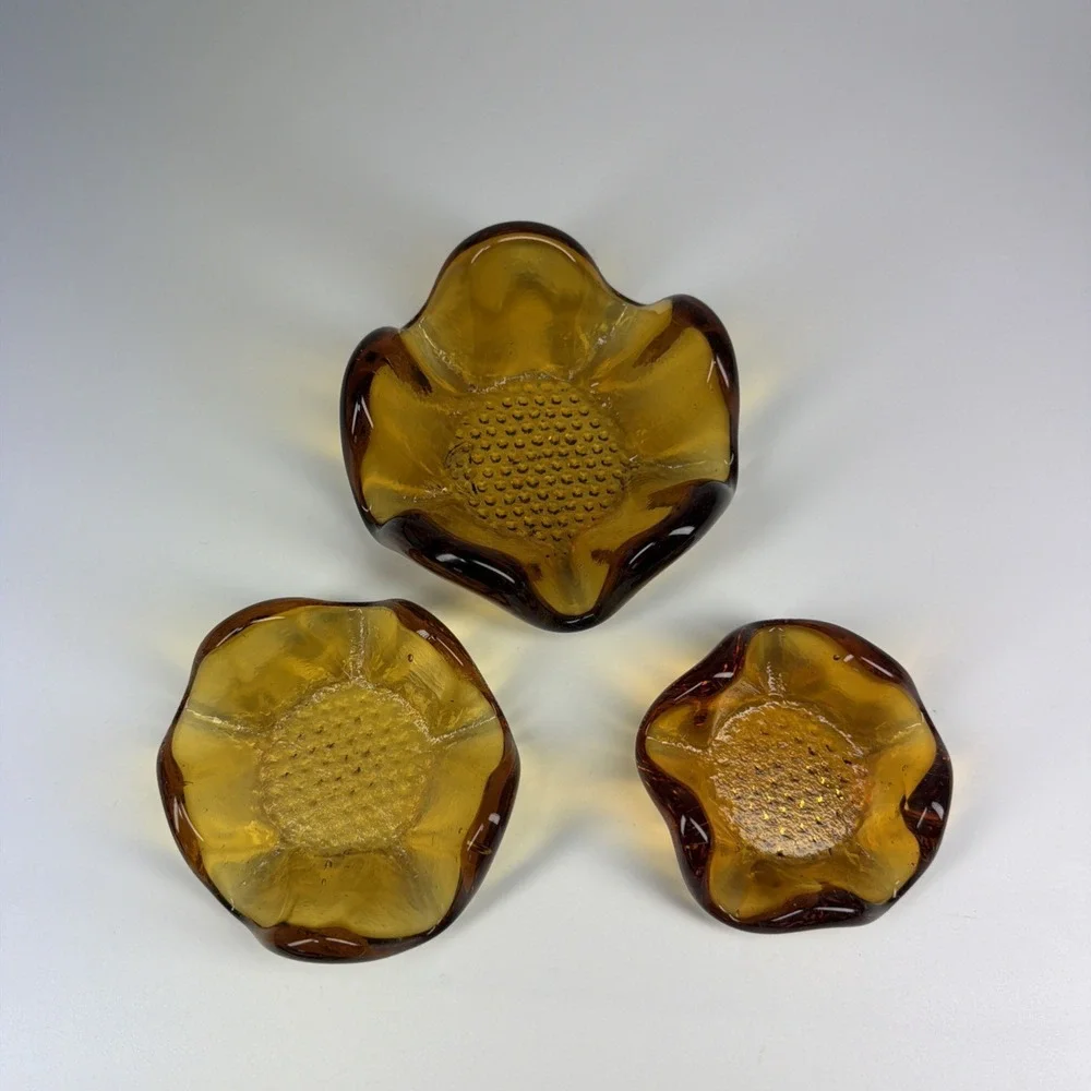 Murano Art Glass Vintage Nesting Stackable Bowls Amber