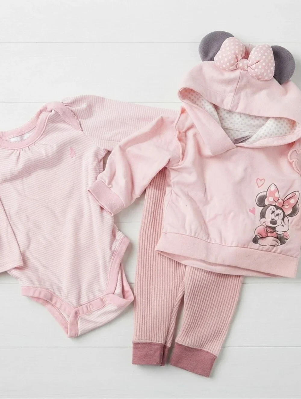 6M Pink Baby Outfit Set with Minnie Mouse Design