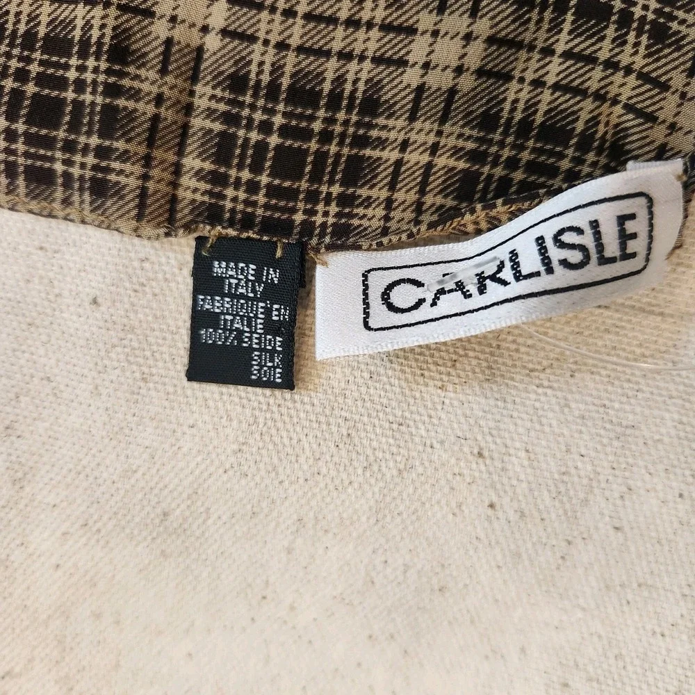 New Carlisle Silk Scarf Musical Instruments Print Plaid Brown Italy Vintage Nwt