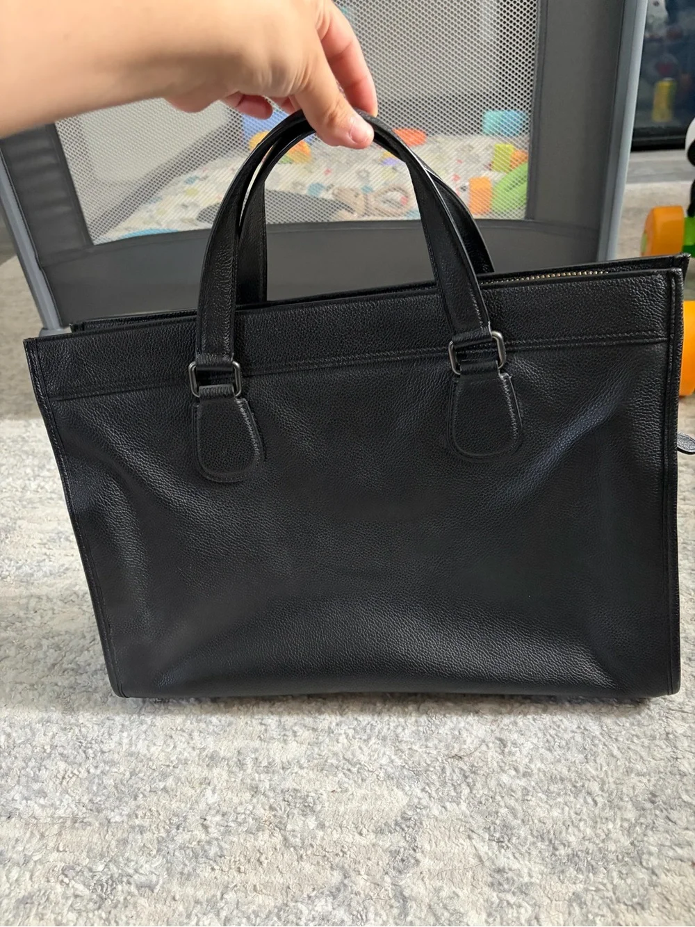 Coach Black Pebbled Leather Tote with Top Handles