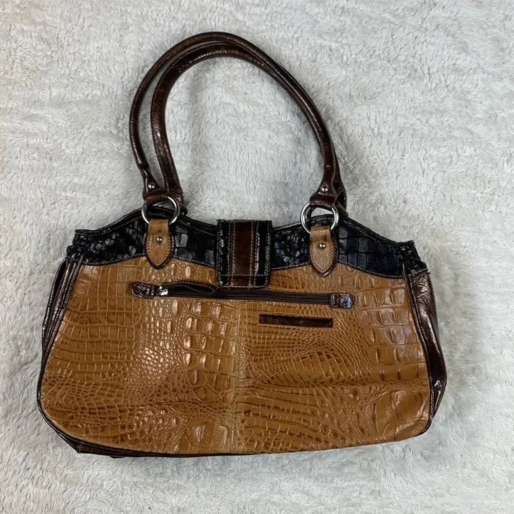 MC Marc Chantel Croco embossed large‎ faux leather satchel shoulder bag