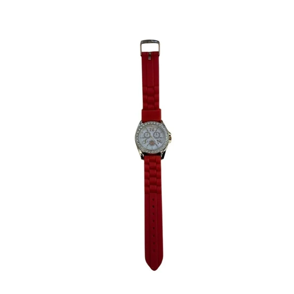 Blekon Women's Wristwatch Red Strap Gold Tone Rhinestone Bezel‎ Analog