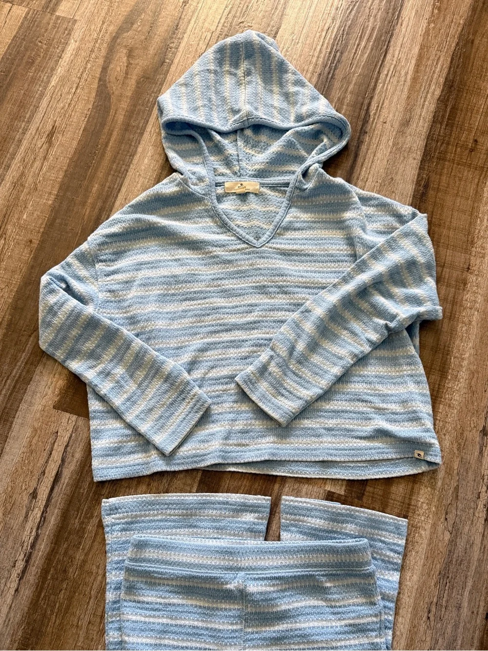 Rip Curl Girls Blue White Striped Hoodie Flare Pants Set Size 12