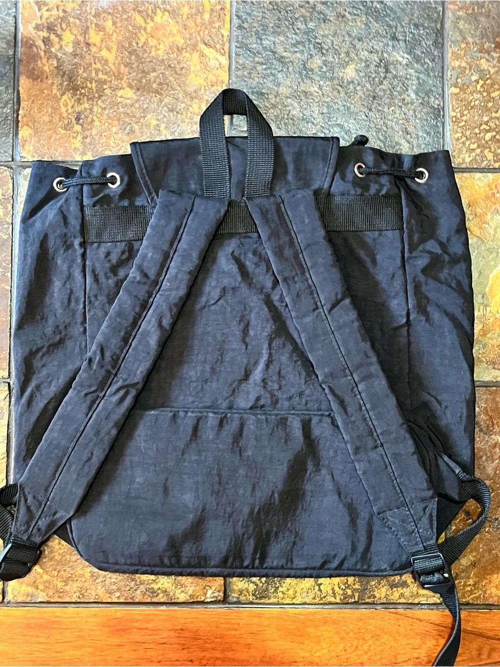 Vintage Disney Black Drawstring Backpack with Embroidery
