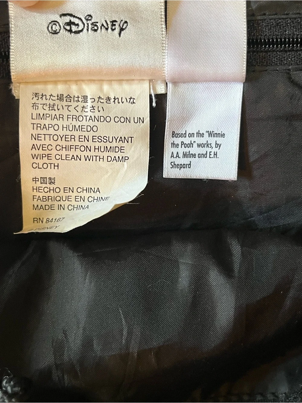Vintage Disney Black Drawstring Backpack with Embroidery