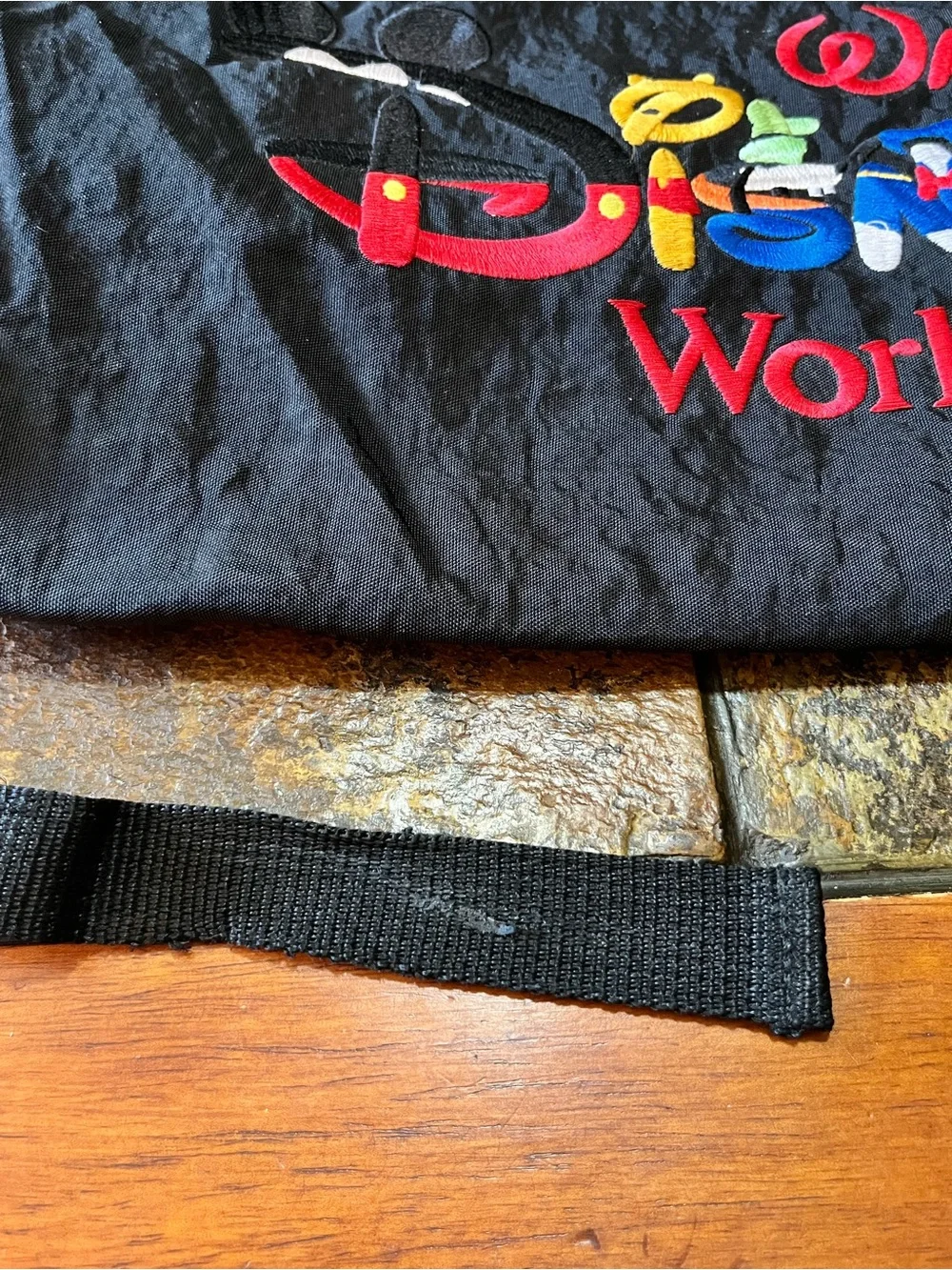 Vintage Disney Black Drawstring Backpack with Embroidery