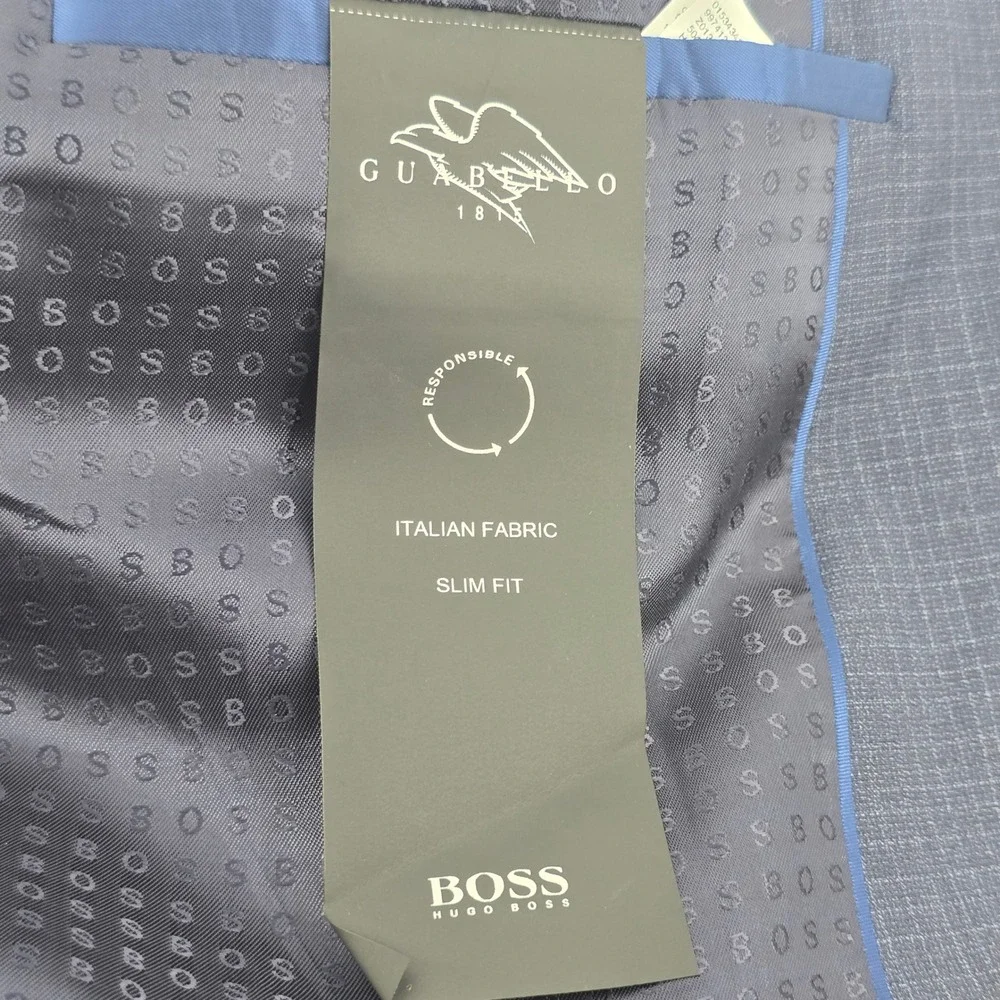 BOSS Hugo Boss Blazer Mens 40R Navy Blue Check Slim Fit Italian H-Huge-214