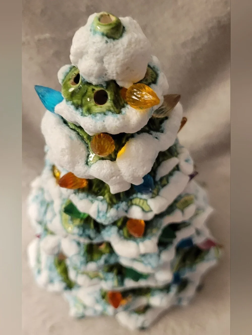 Vintage Ceramic Snowy Christmas Tree with Colorful Bulb Lights - Home Holiday