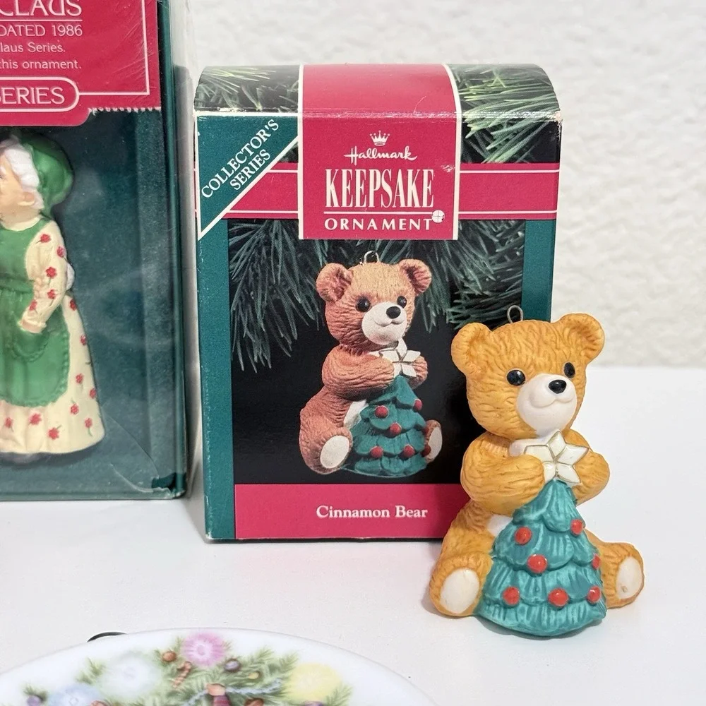 Vtg Hallmark Ornaments Lot Drummer Mouse Merry Bear Cookies Waiting Light Santa