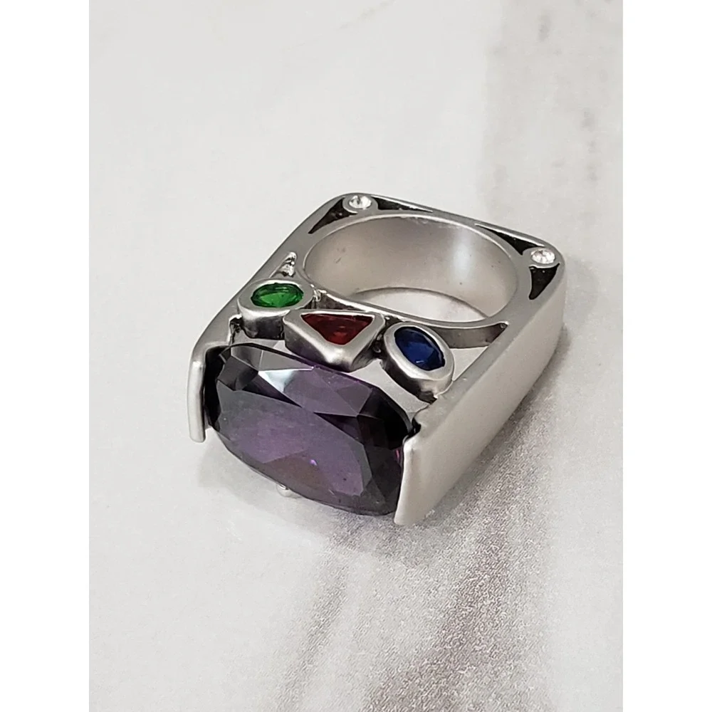 SIZE 5 Cocktail Statement Ring Geometric Art Deco Wearable Art Rainbow Chunky