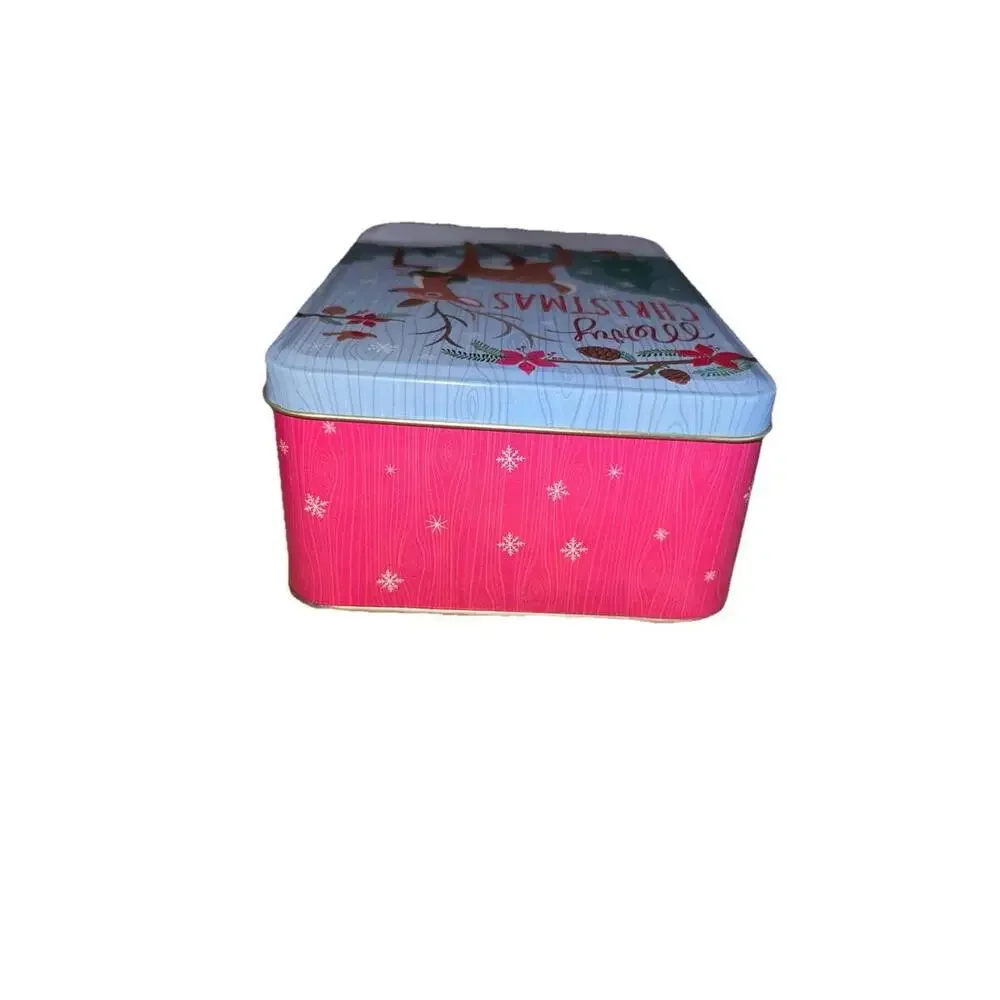 Vintage Style Reindeer Christmas Tin - Retro Woodland MCM Holiday Cookie‎ Box