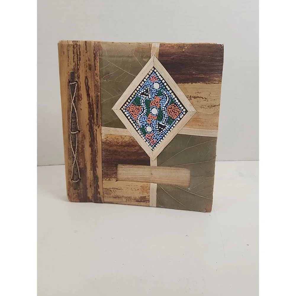 Boho Natural Leaf Photo Album Unused Thick Page Scrapbook Tribal Indigenous Art‎