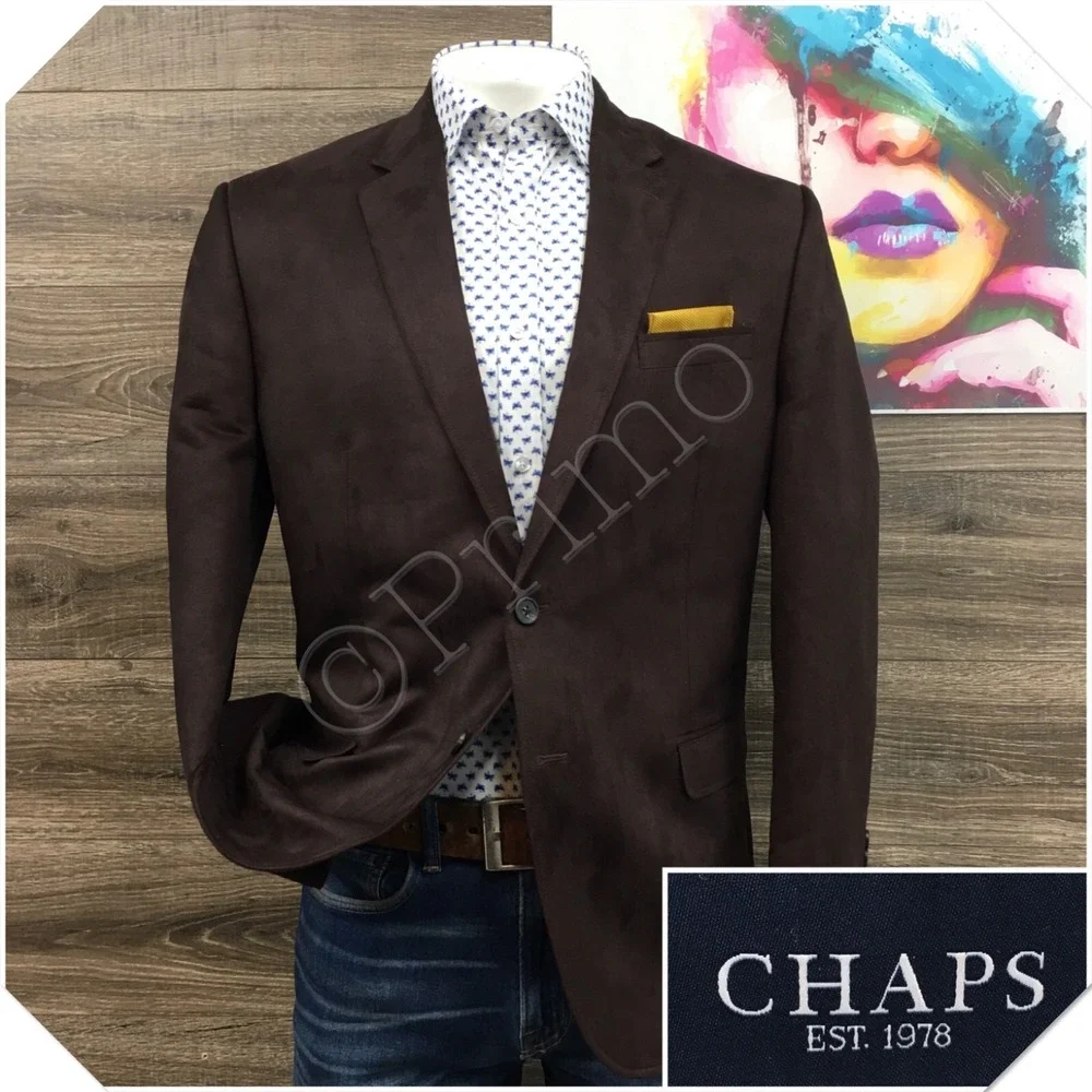 CHAPS Mens Faux‎ Suede Blazer Sport Coat Casual Jacket Size 44R Classic Suit