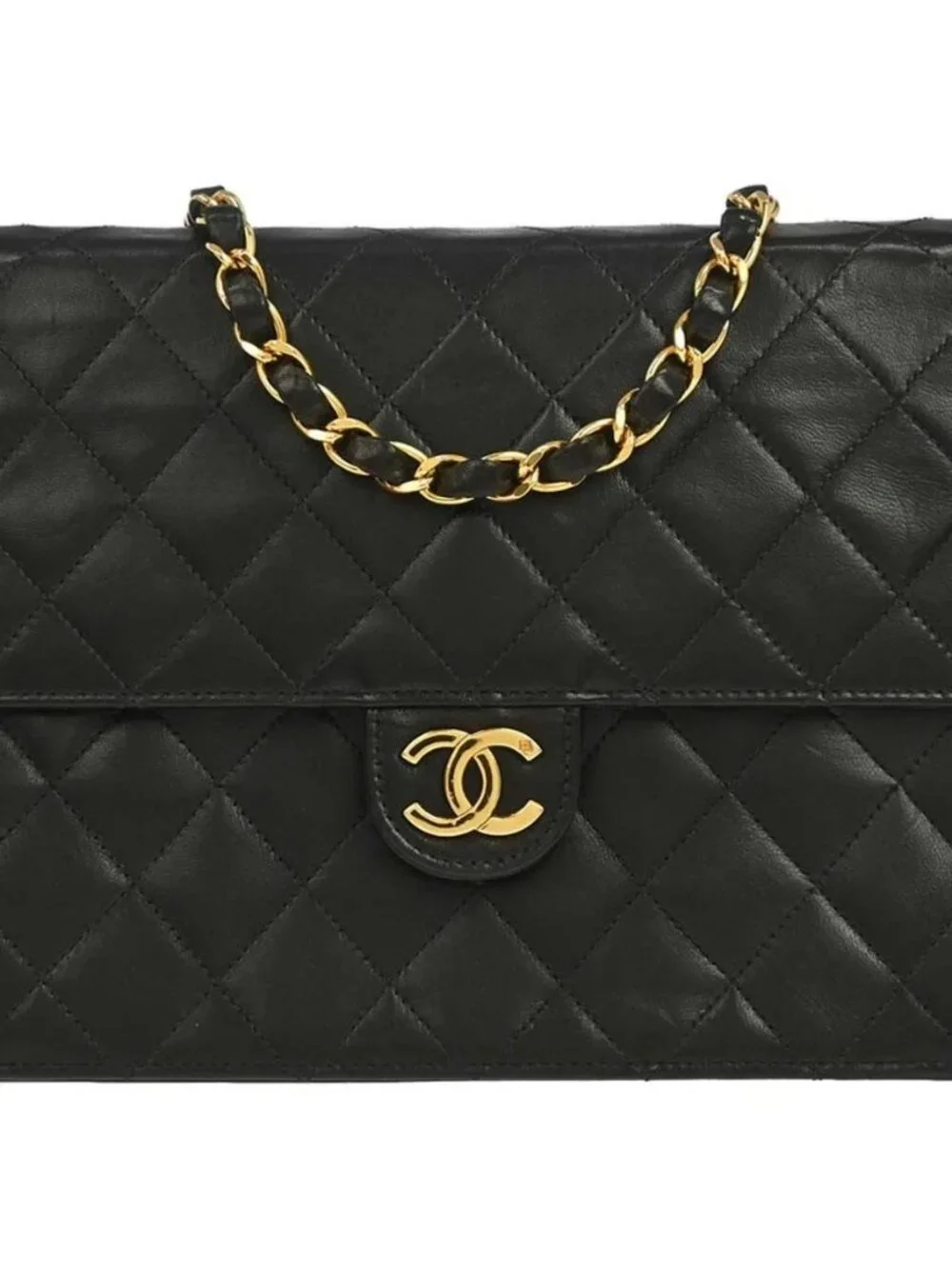 Chanel Black Lambskin Pushlock Small Half Flap Shoulder Bag 197414